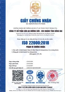 Chứng nhận ISO 22000 của Rượu Hương Sơn